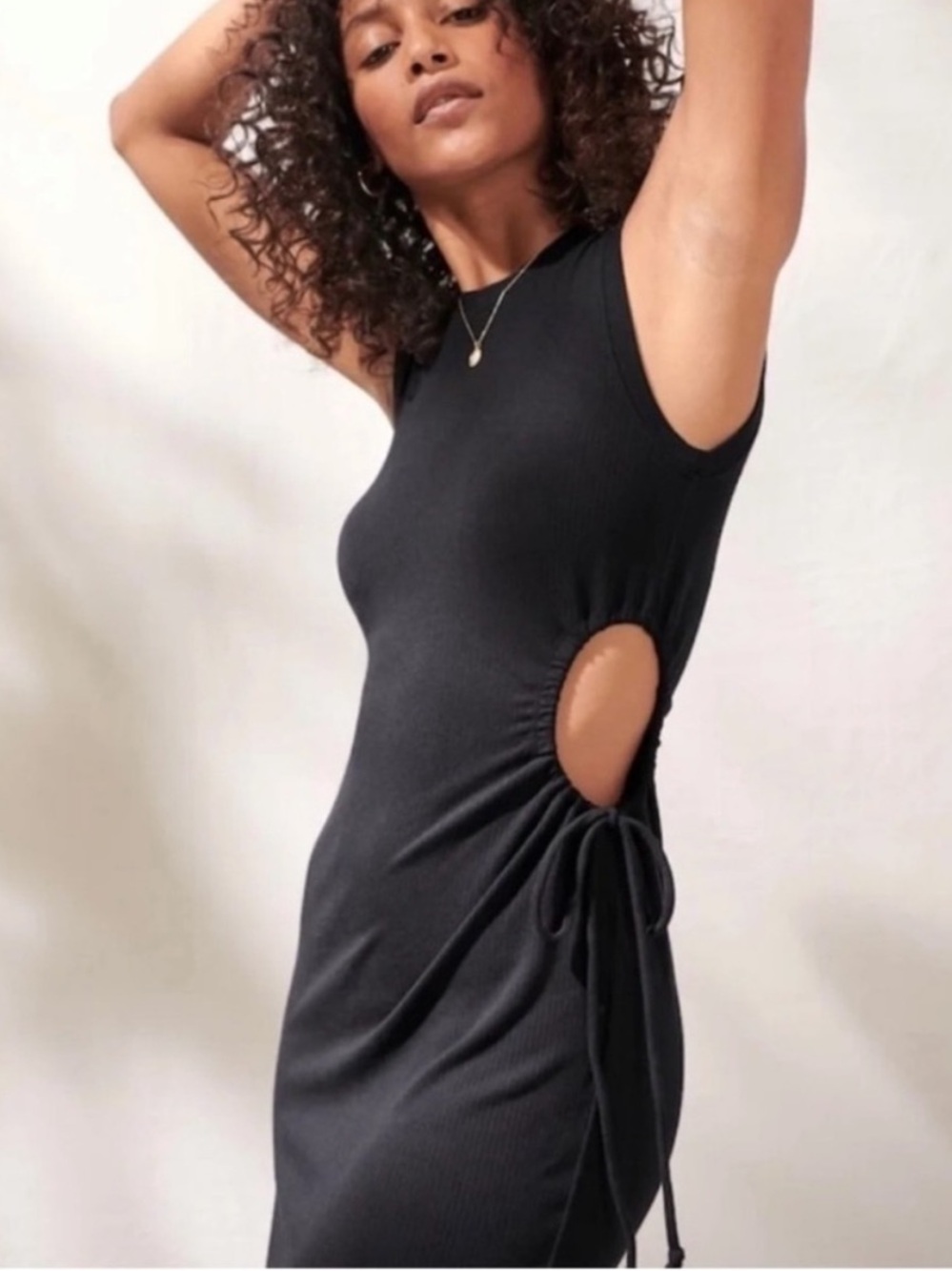 Abercrombie Ribbed Midi Dress Medium Sleeveless Side Cut‑Out